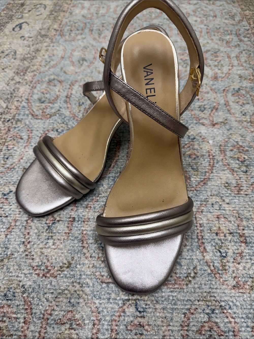 VANELi Metallic Silver and gold Block Heel straps Sandals - Women's size 8.5N